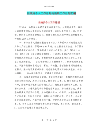 出纳员个人工作计划与出纳工作计划汇编