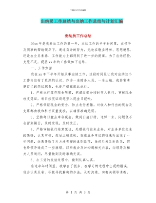 出纳员工作总结与出纳工作总结与计划汇编