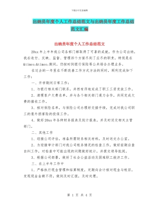 出纳员年度个人工作总结范文与出纳员年度工作总结范文汇编