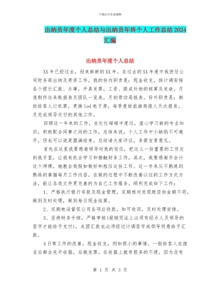 出纳员年度个人总结与出纳员年终个人工作总结2024汇编