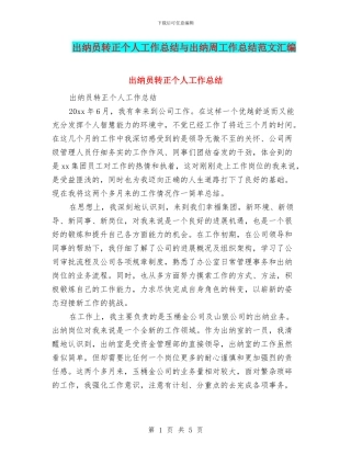 出纳员转正个人工作总结与出纳周工作总结范文汇编