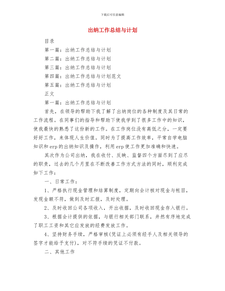 出纳工作总结与未来的工作计划与出纳工作总结与计划汇编.doc_第2页