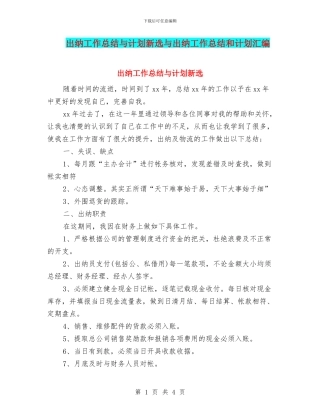 出纳工作总结与计划新选与出纳工作总结和计划汇编