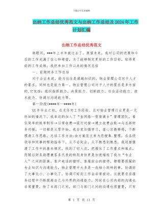 出纳工作总结优秀范文与出纳工作总结及2024年工作计划汇编