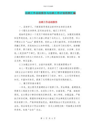 出纳工作总结报告与出纳工作计划范例汇编