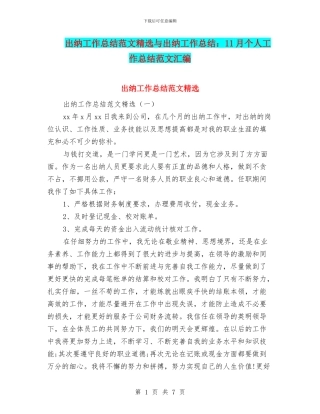 出纳工作总结范文精选与出纳工作总结：11月个人工作总结范文汇编