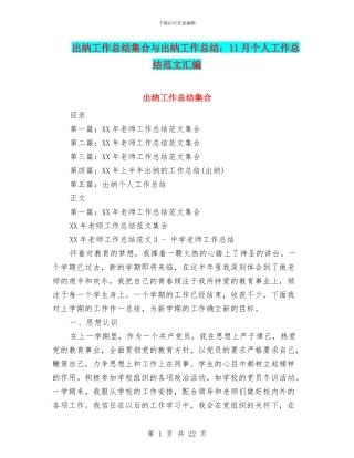 出纳工作总结集合与出纳工作总结：11月个人工作总结范文汇编