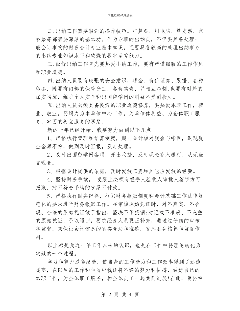 出纳工作的工作总结范文_第2页