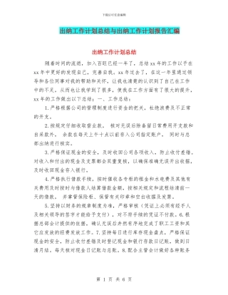 出纳工作计划总结与出纳工作计划报告汇编