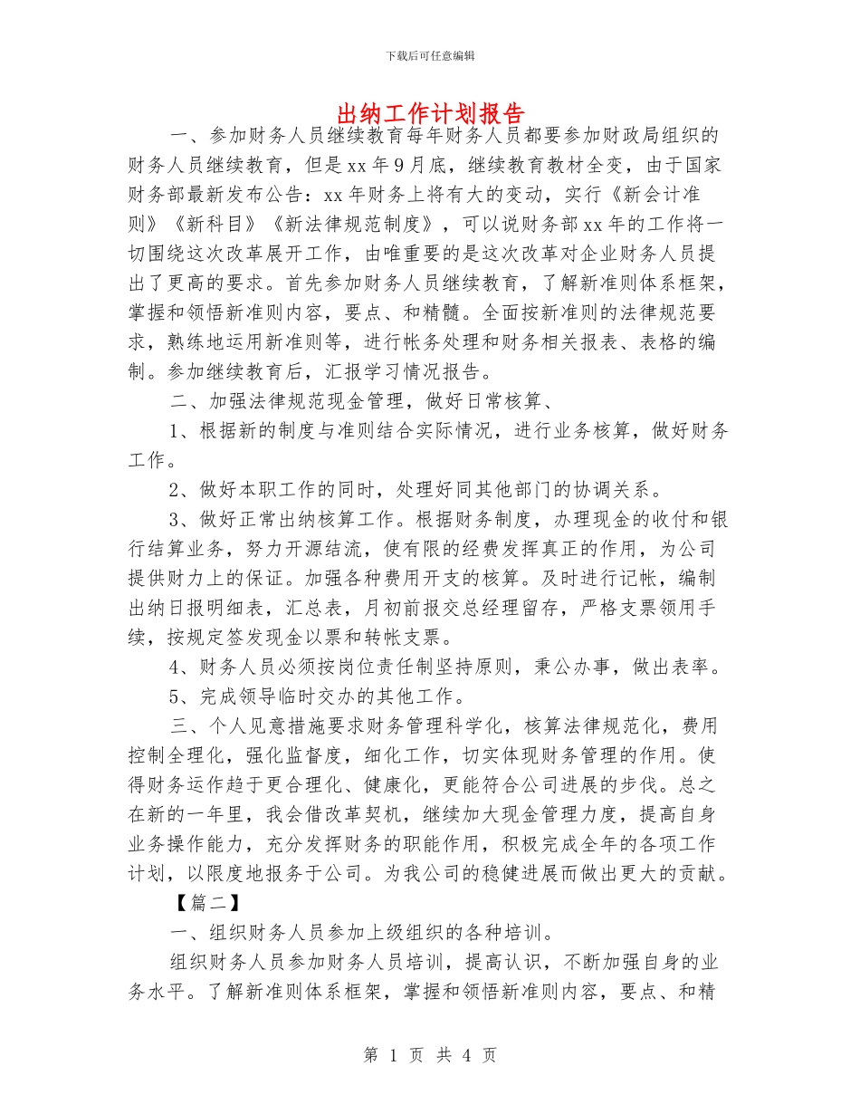 出纳工作计划报告_第1页