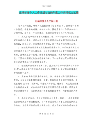 出纳年度个人工作计划与出纳年度工作安排范文汇编