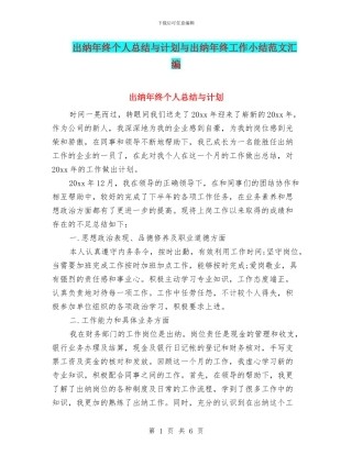 出纳年终个人总结与计划与出纳年终工作小结范文汇编