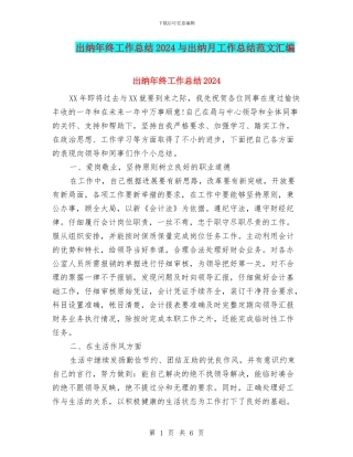 出纳年终工作总结2024与出纳月工作总结范文汇编
