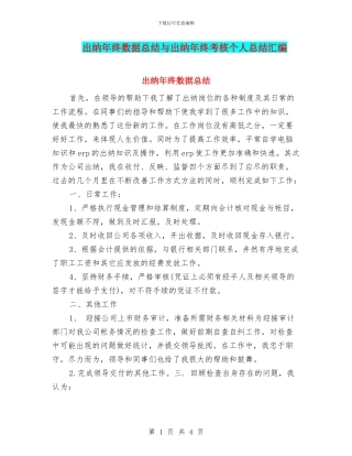 出纳年终数据总结与出纳年终考核个人总结汇编