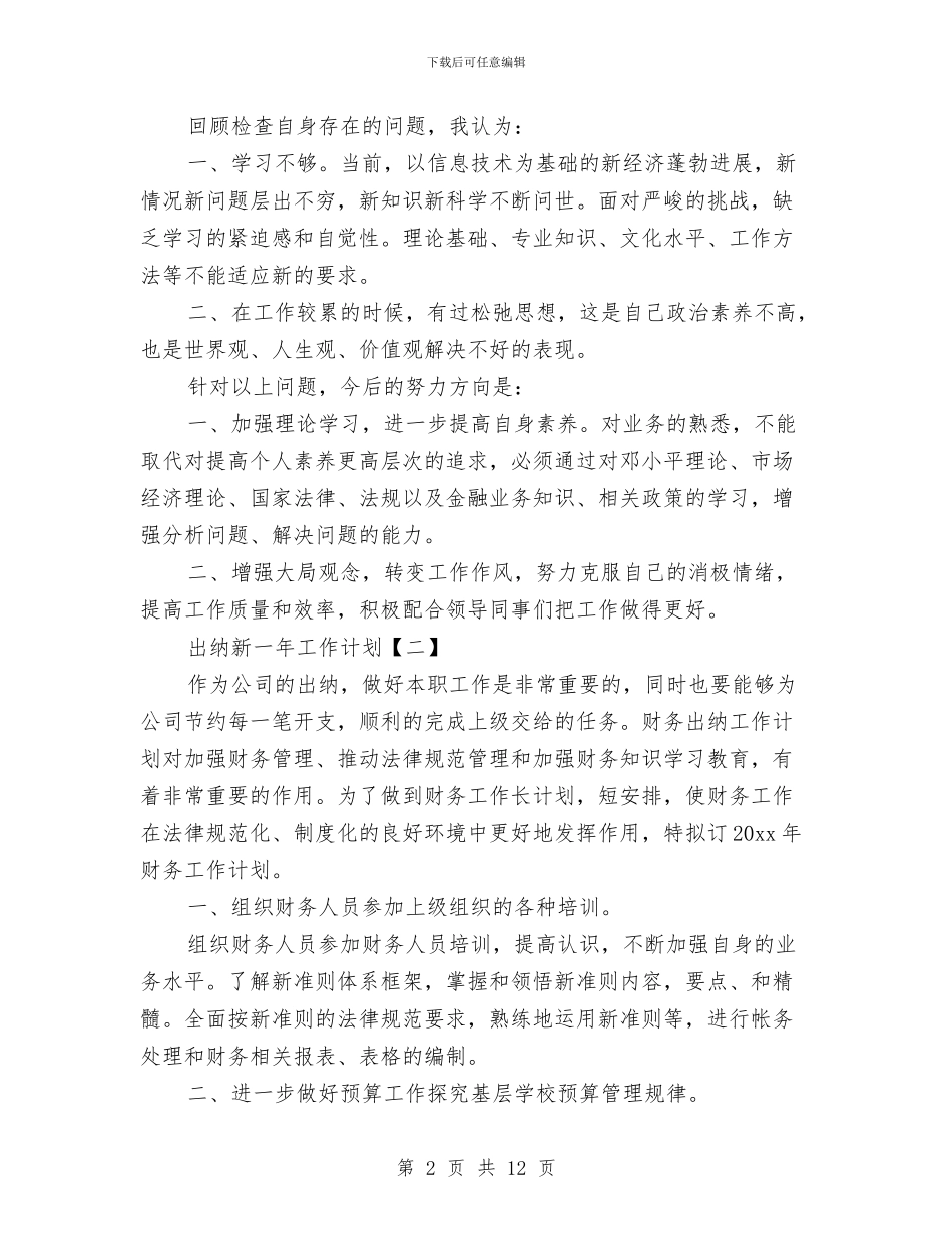 出纳新一年工作计划与出纳每日工作计划汇编_第2页