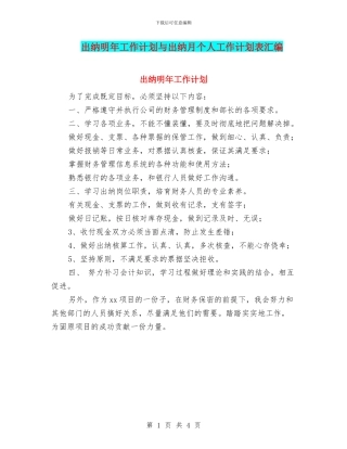 出纳明年工作计划与出纳月个人工作计划表汇编