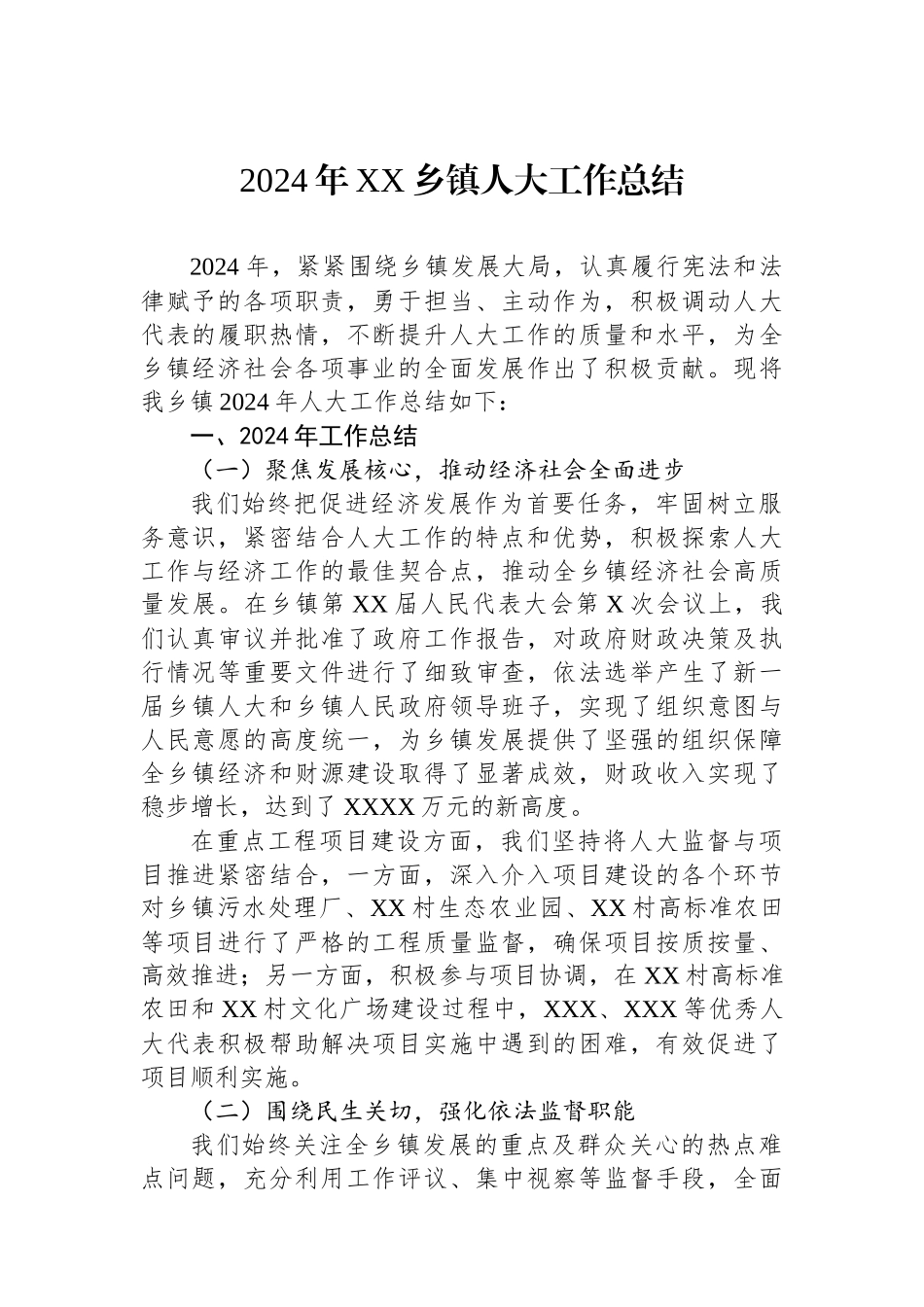 2024年XX乡镇人大工作总结_第1页