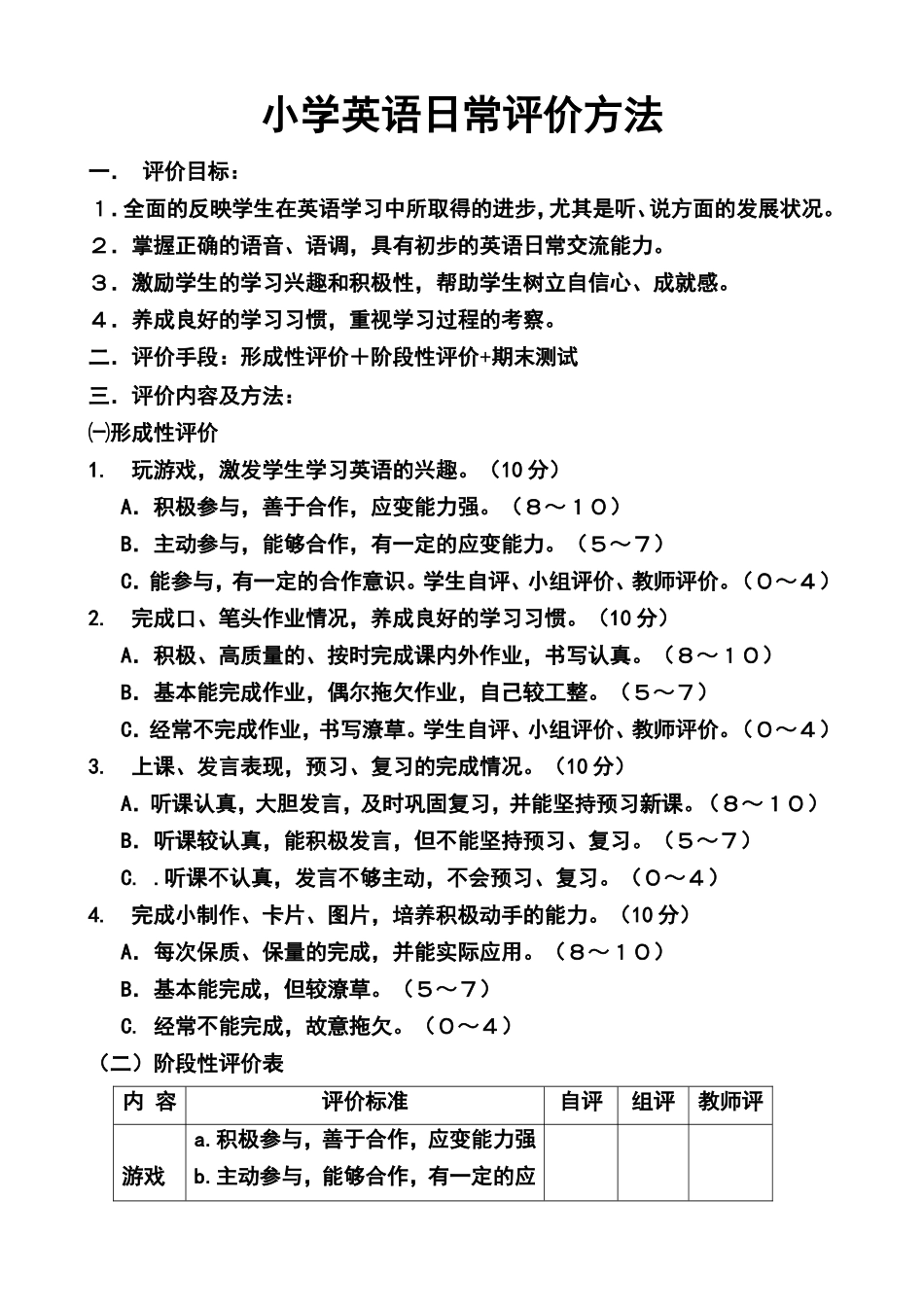 小学英语日常评价方法_第1页