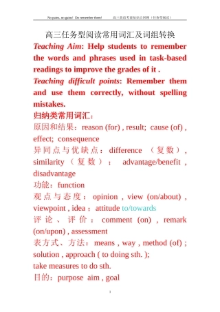 （精品）高三任务型阅读常用词汇及词组转换