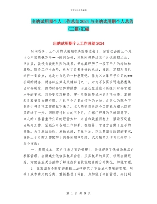 出纳试用期个人工作总结2024与出纳试用期个人总结汇编
