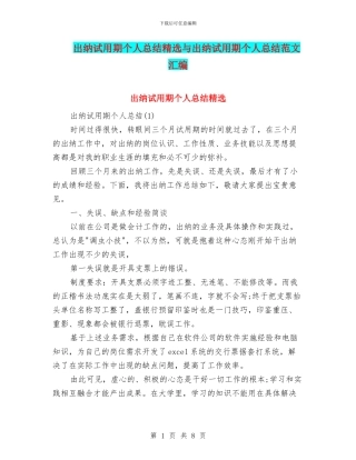 出纳试用期个人总结精选与出纳试用期个人总结范文汇编