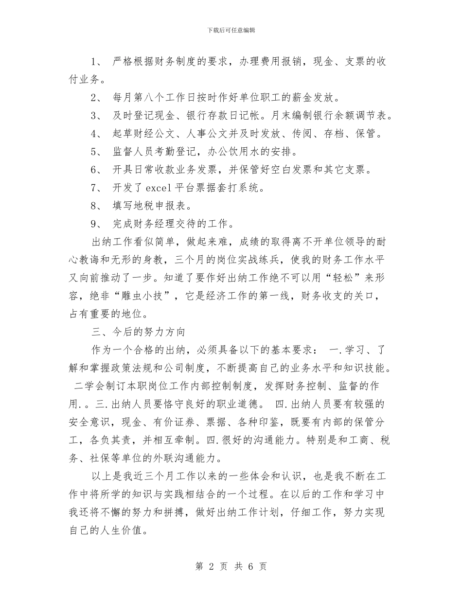 出纳试用期个人总结范文与出纳试用期工作总结汇编_第2页
