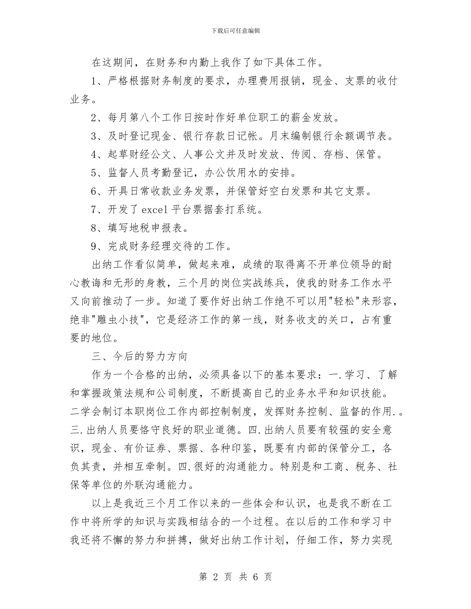 出纳试用期工作总结范文与出纳转正工作总结汇编_第2页