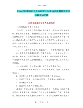 出纳试用期转正个人总结范文与出纳试用期转正工作自我总结汇编