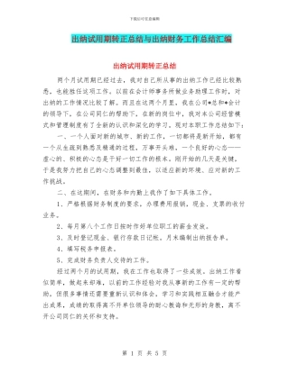 出纳试用期转正总结与出纳财务工作总结汇编