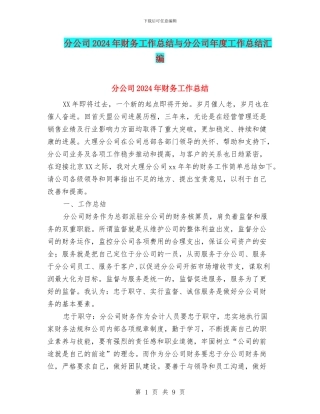 分公司2024年财务工作总结与分公司年度工作总结汇编