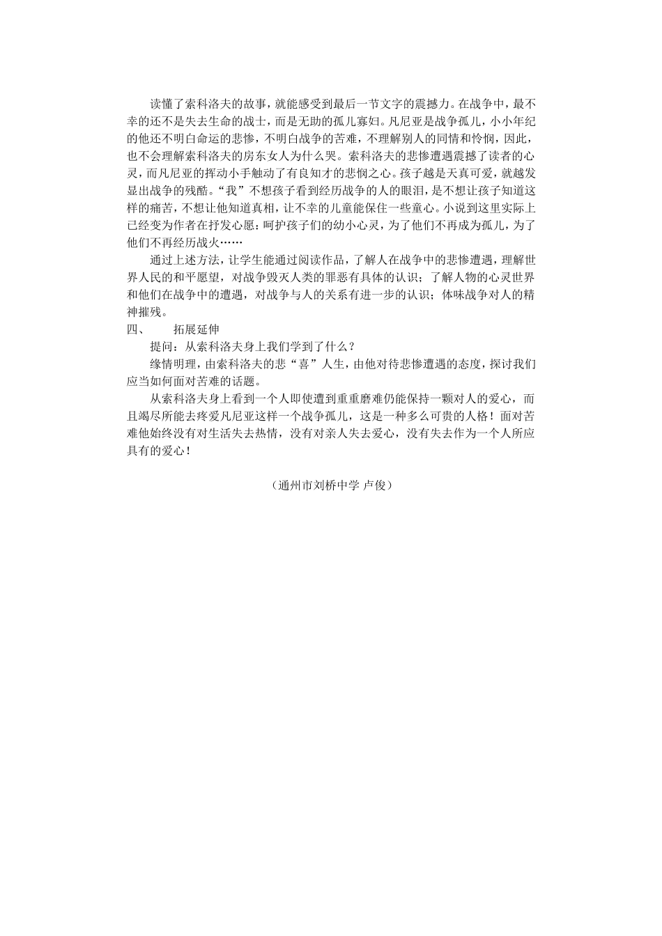 《一个人的遭遇》教学简案_第3页