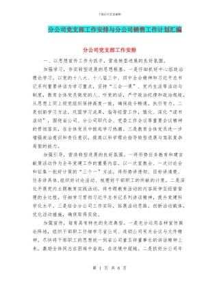 分公司党支部工作安排与分公司销售工作计划汇编