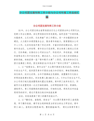 分公司团支部年终工作小结与分公司年度工作总结汇编