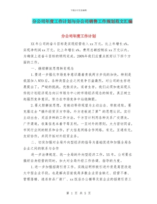 分公司年度工作计划与分公司销售工作规划范文汇编