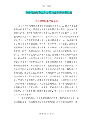 分公司的财务工作总结与分家协议书汇编