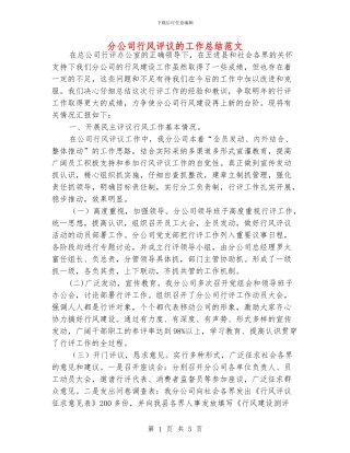 分公司行风评议的工作总结范文