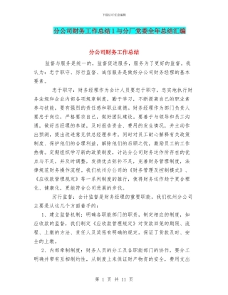 分公司财务工作总结1与分厂党委全年总结汇编