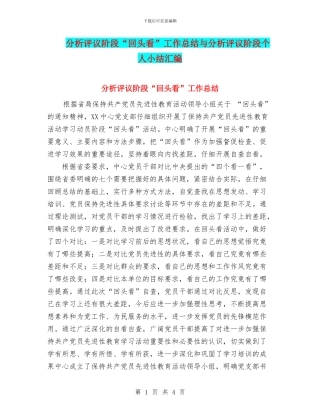 分析评议阶段“回头看”工作总结与分析评议阶段个人小结汇编