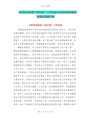 分析评议阶段“回头看”工作总结与分析评议阶段征求意见总结汇编