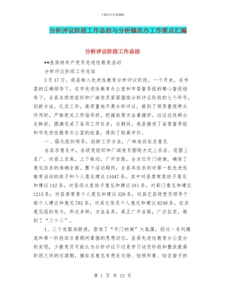 分析评议阶段工作总结与分析镇农办工作要点汇编