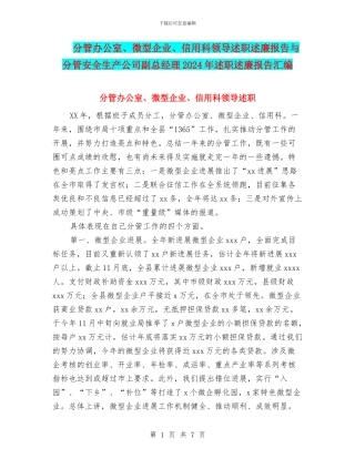 分管办公室、微型企业、信用科领导述职述廉报告与分管安全生产公司副总经理2024年述职述廉报告汇编
