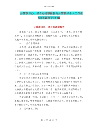 分管项目办、经合办述职报告与分管领导个人工作总结汇编