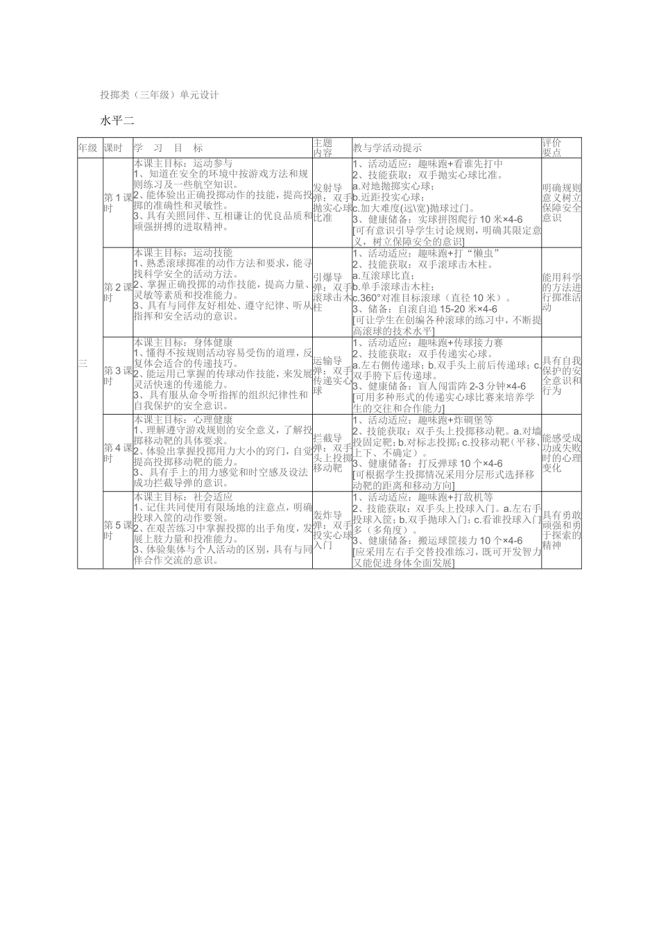 投掷类（三年级）单元设计_第1页