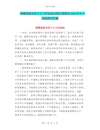 刑事侦查大队个人工作总结与划片房组长2024年个人总结范文汇编