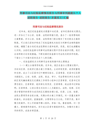 刑事司法与纪检监察情况报告与刑事审判庭庭长个人述职报告