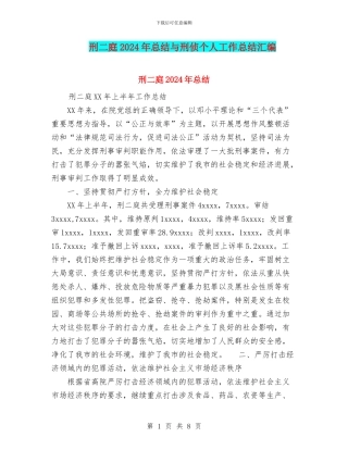 刑二庭2024年总结与刑侦个人工作总结汇编