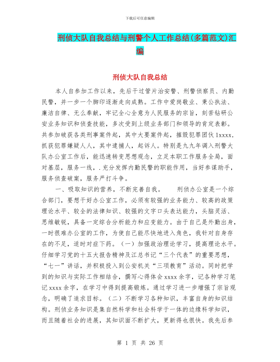 刑侦大队自我总结与刑警个人工作总结汇编_第1页