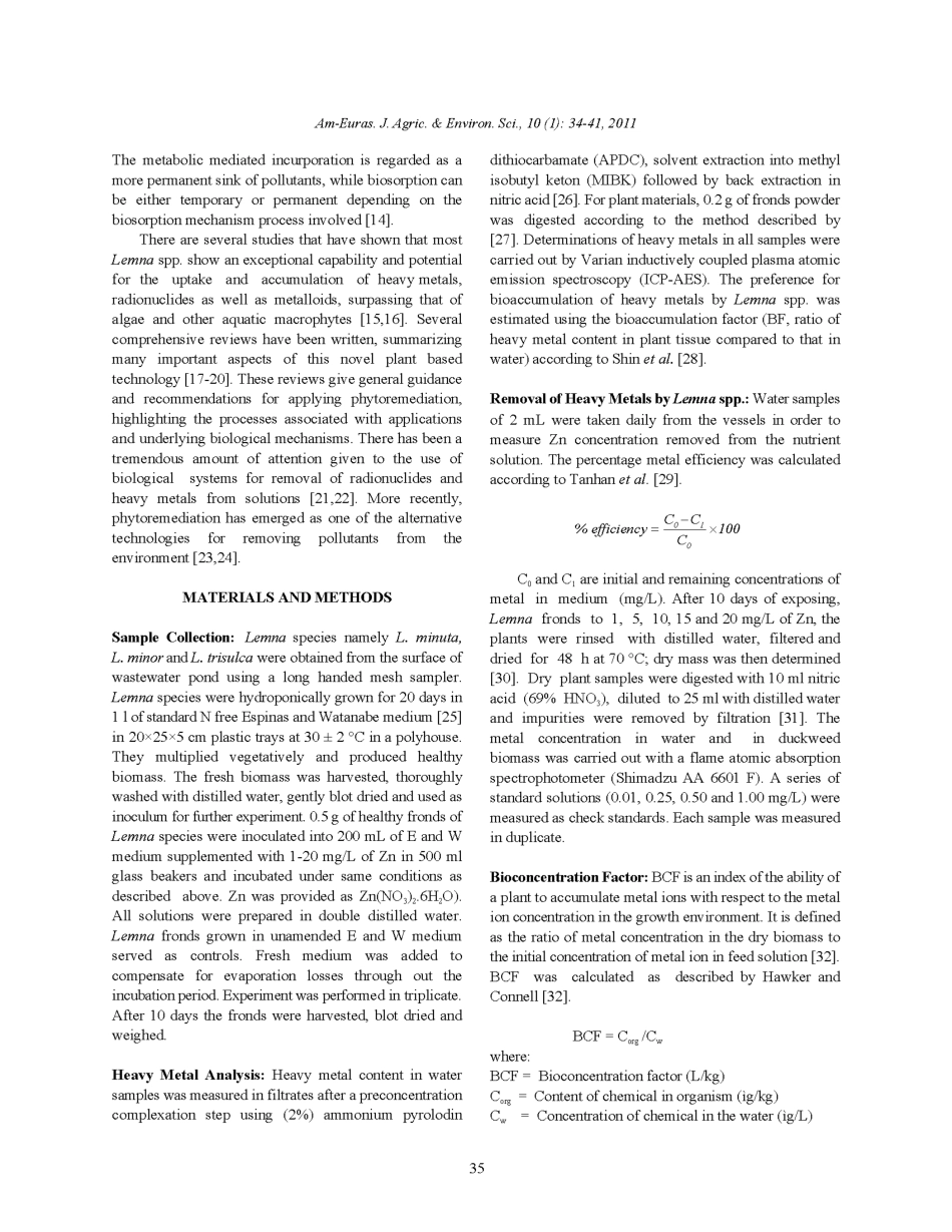EffectofpHandheavymetalconcentrationonphytoaccumulationofzincbythreeduckweedsspecies_第2页