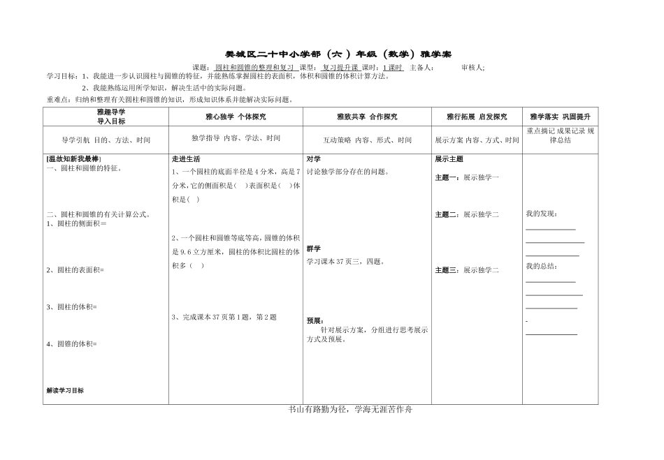 圆柱、圆锥整理和复习_第1页