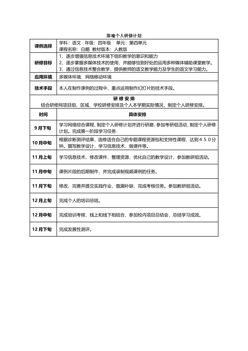 陈瑜个人研修计划_第1页